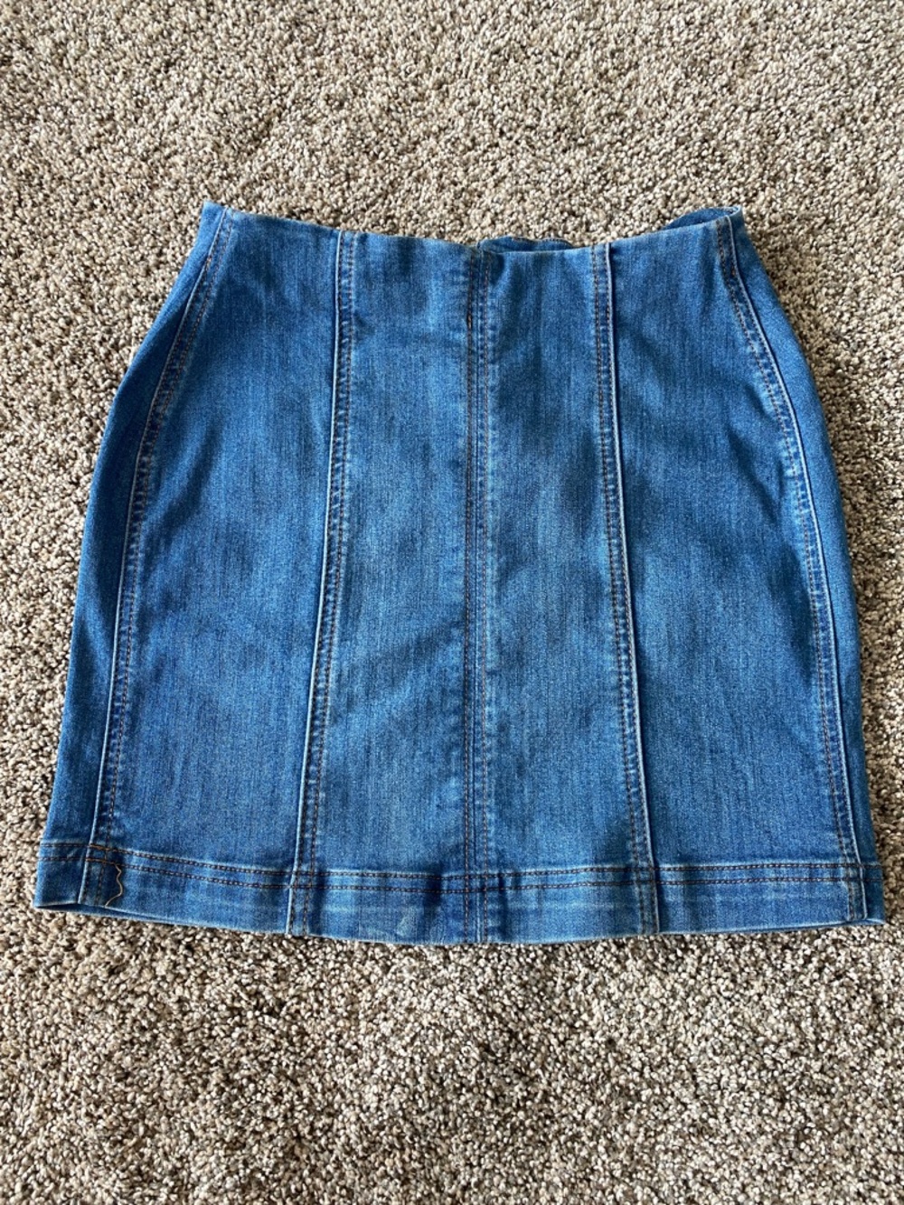 Sky and Sparrow Medium Blue Paneled Denim Mini Skirt